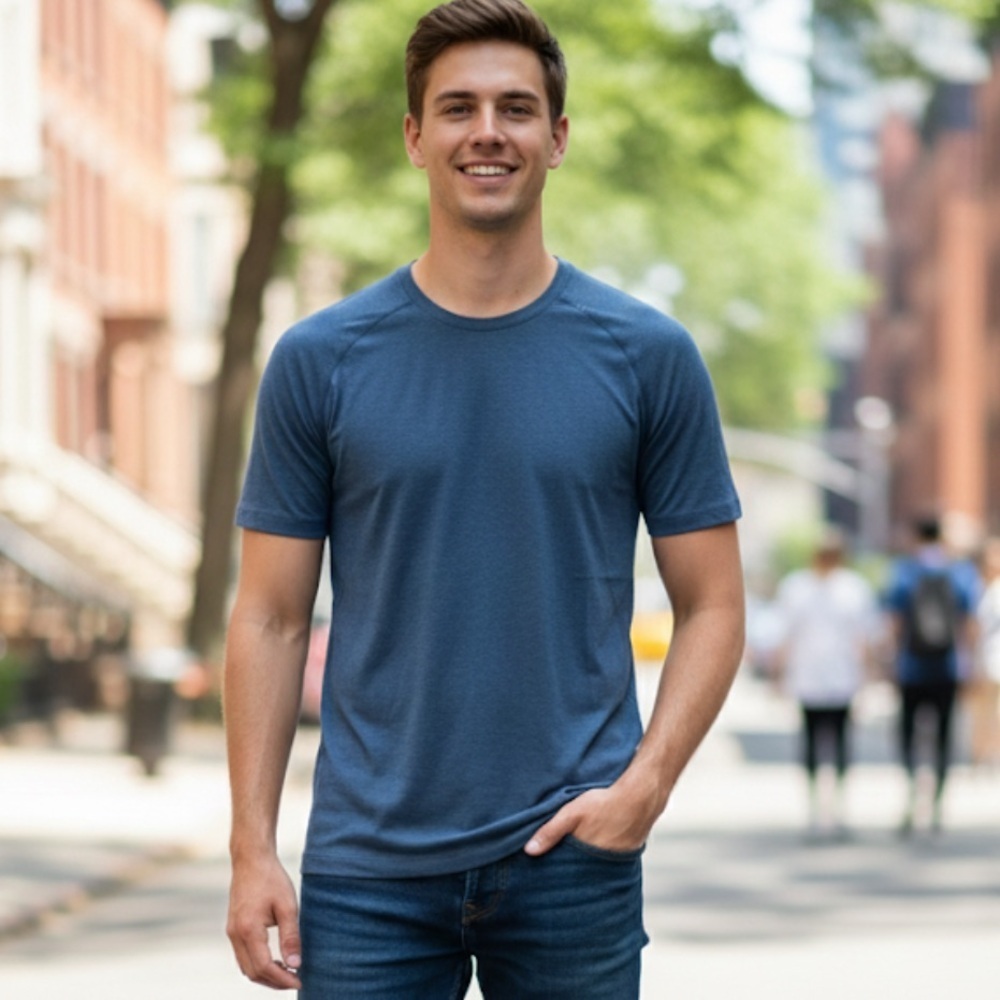 lululemon athletica Men's Ocean Blue Short Sleeve Tee